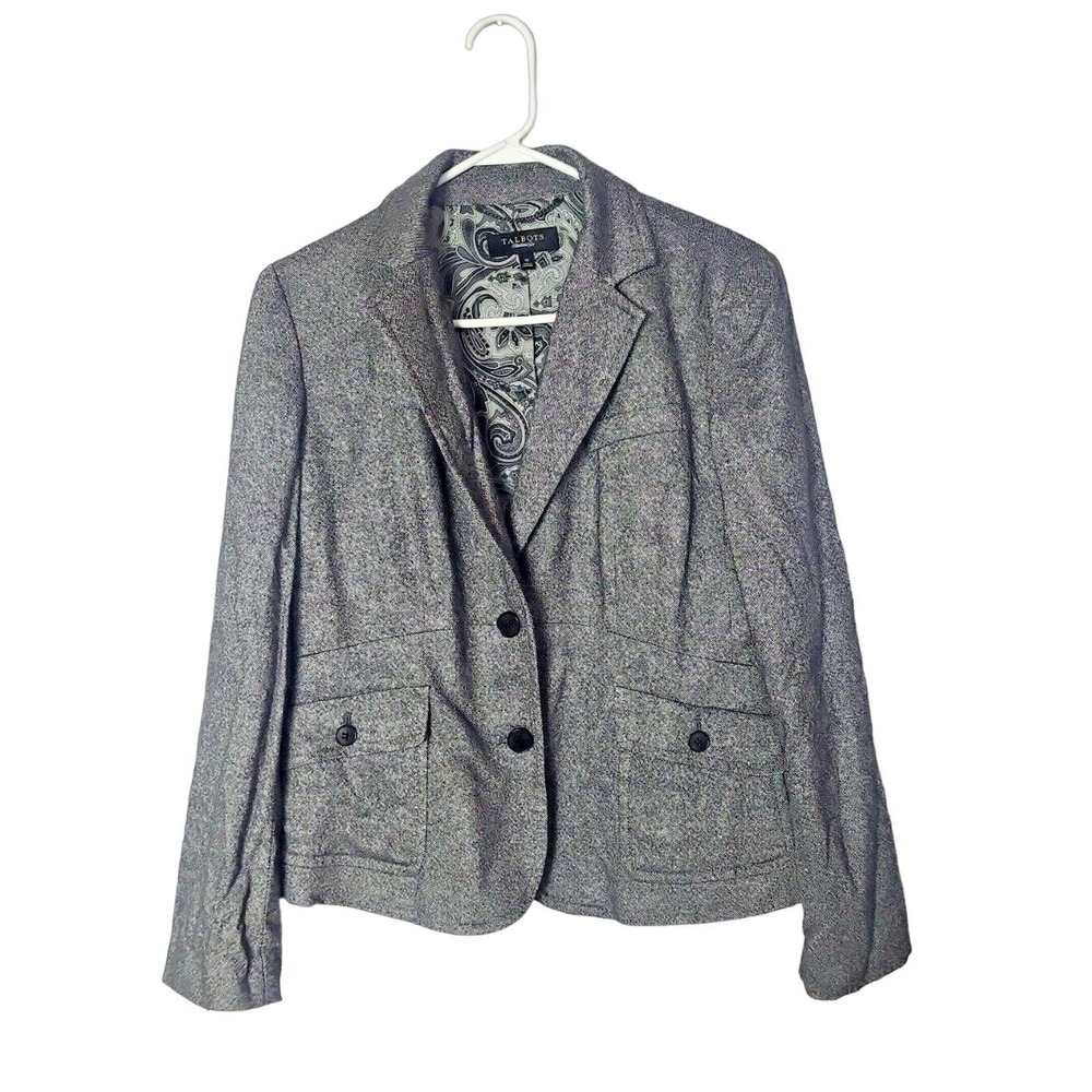 Talbots Gray Tailored Lined Pockets 2-Button Career Blazer Jacket Womans Size 10